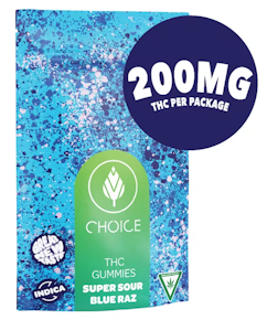 Choice - SUPER SOUR Blue Raz Gummies 200MG (10x20MG)