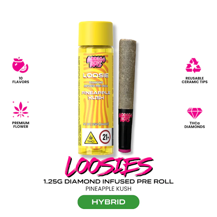 Bodega Boyz - Bodega Boyz | Pineapple Kush | Loosie Diamond Coated & Infused Preroll | 1.25g | Ceramic Tip | Hybrid Main Image