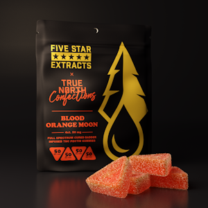 FIVE STAR EXTRACTS BY: TRUE NORTH COLLECTIVE - BLOOD ORANGE MOON (Black Cherry Trop Cured Badder) 4X50MG THC FULL SPECTRUM VEGAN GUMMIES ADULT-USE