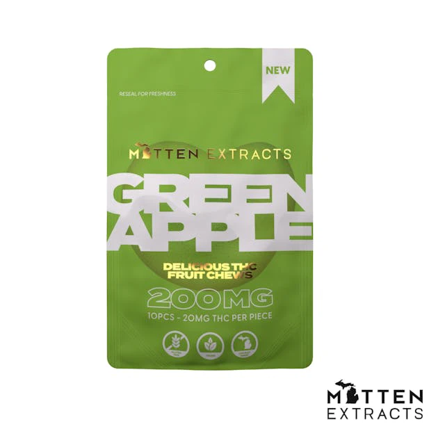 Mitten Extracts - GREEN APPLE FRUIT CHEWS 200MG ADULT-USE Main Image