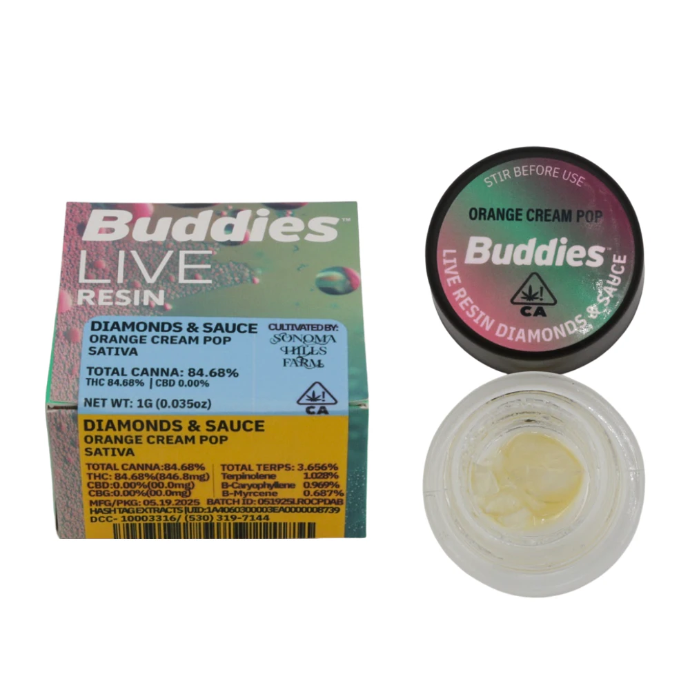 Buddies Brand - 1g Orange Cream Pop Live Resin Diamond Sauce - Buddies Main Image