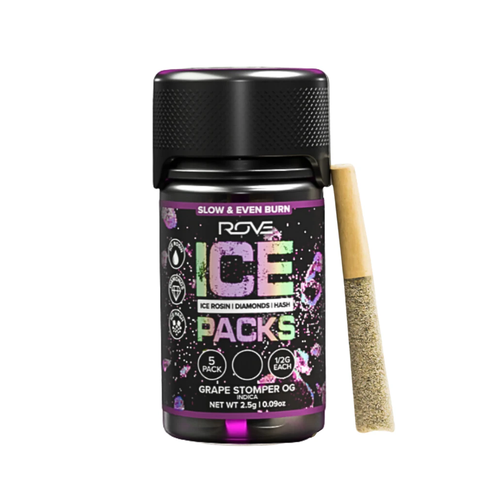 ROVE - 2.5g Grape Stomper Ice Pack Rosin, Diamond & Hash Infused Pre-Roll Pack (.5g - 5 pack) - ROVE Main Image