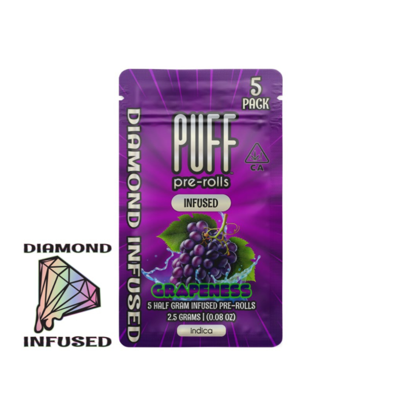 2.5g Grapeness Diamond Infused Pre-Roll Pack (.5g - 5 pack) - Puff picture