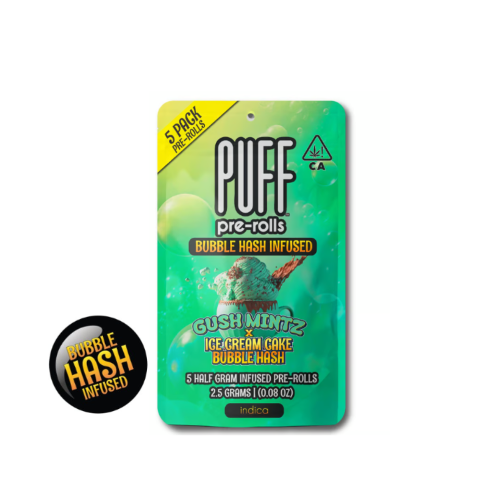 2.5g Gush Mintz x Ice Cream Cake Bubble Hash Infused Pre-Roll Pack (.5g - 5 pack) - Puff picture