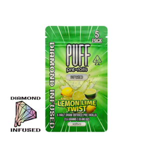 PUFF - 2.5g Lemon Lime Twist Diamond Infused Pre-Roll Pack (.5g - 5 pack) - Puff
