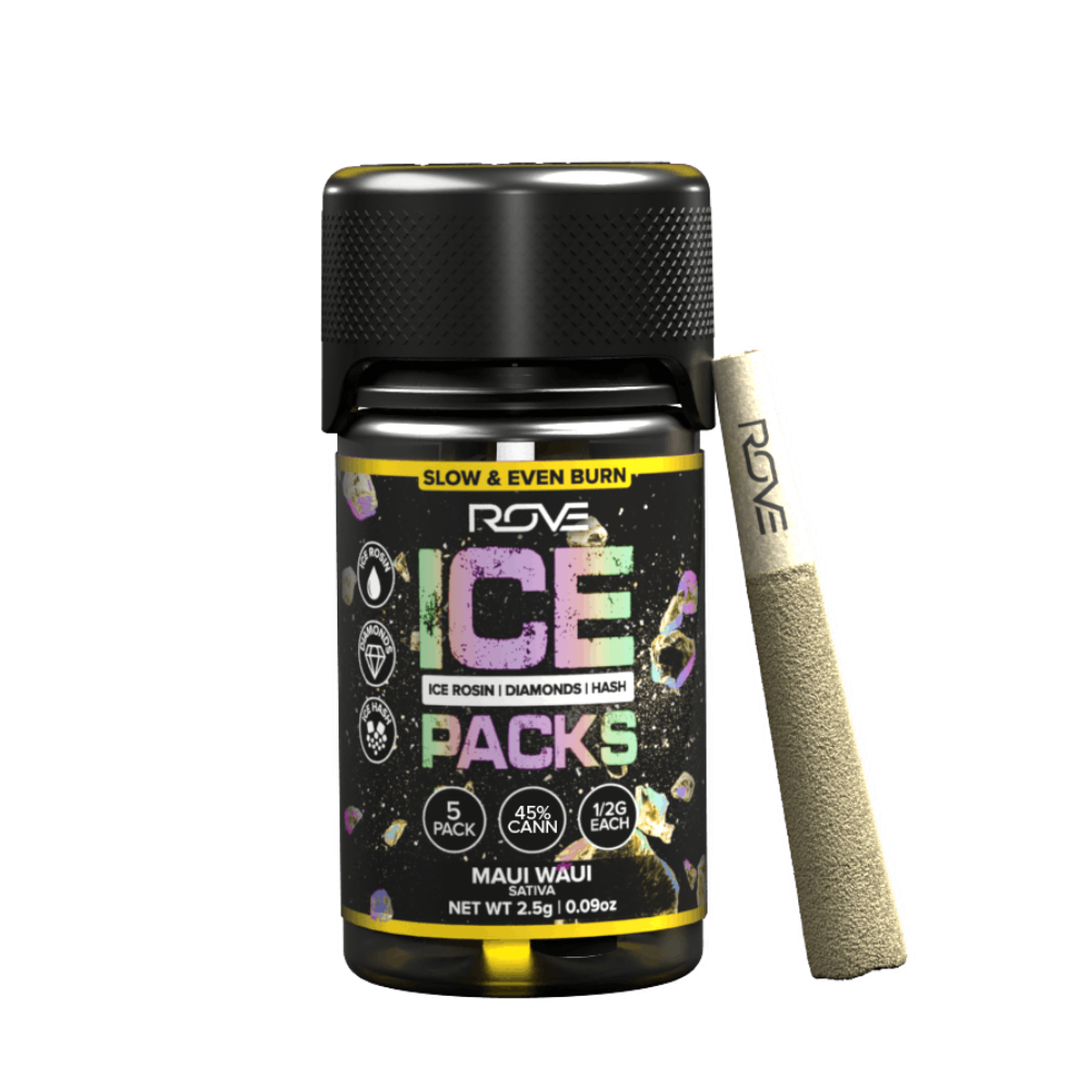 2.5g Maui Waui Ice Packs Rosin, Diamond & Hash Infused Pre-Roll Pack (.5g - 5 Pack) - Rove picture