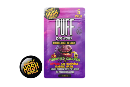 Puff - 2.5g Modified Grapes x Apples & Bananas Bubble Hash Infused Pre-roll Pack (.5g - 5 pack) - Puff