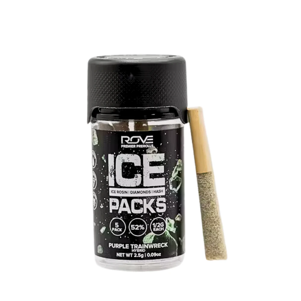ROVE - 2.5g Purple Trainwreck Ice Pack Rosin, Diamond & Hash Infused Pre-Roll Pack (.5g - 5 pack) - ROVE Main Image