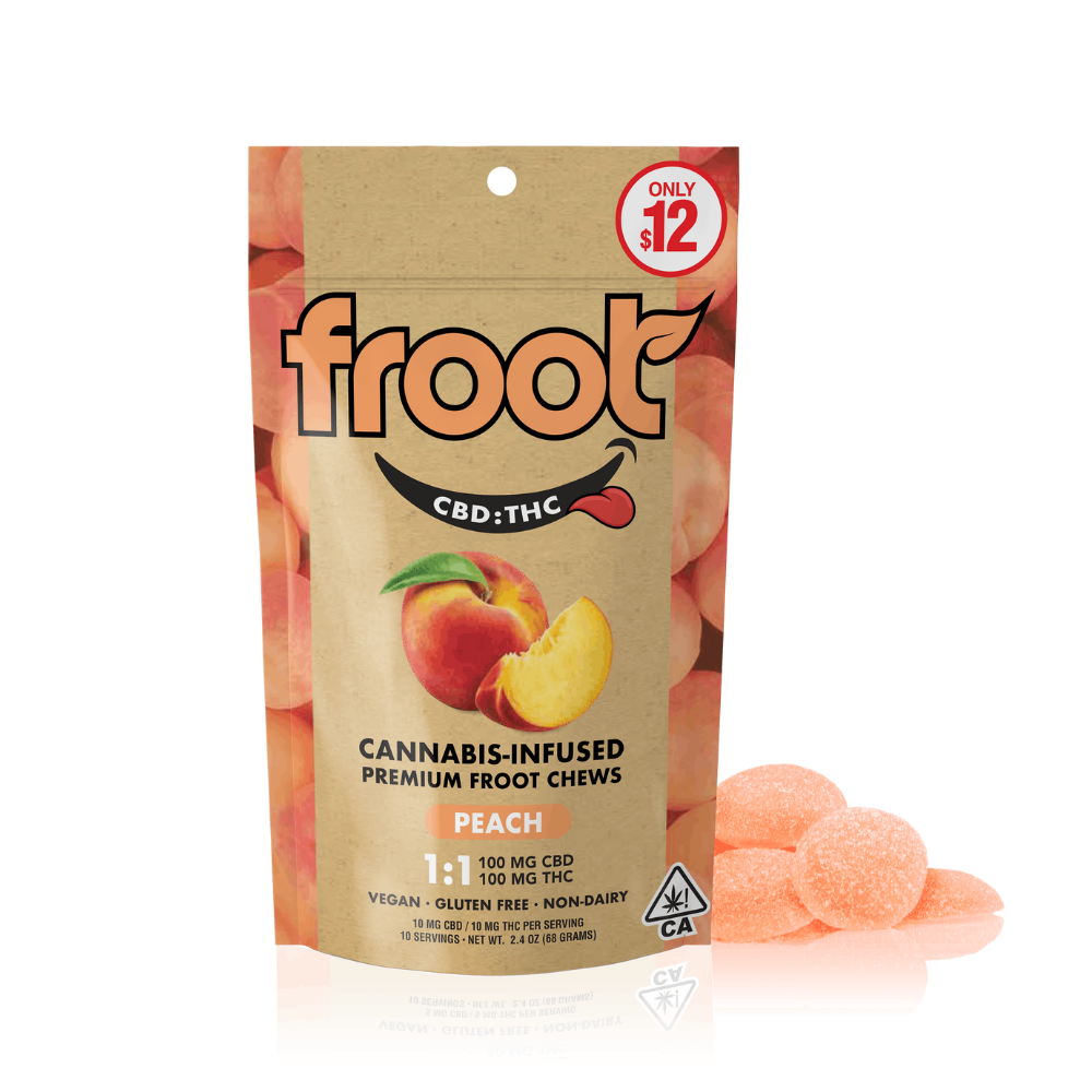 200mg 1:1 CBD:THC Peach Gummies (10mg THC, 10mg CBD - 10 pack) - Froot picture