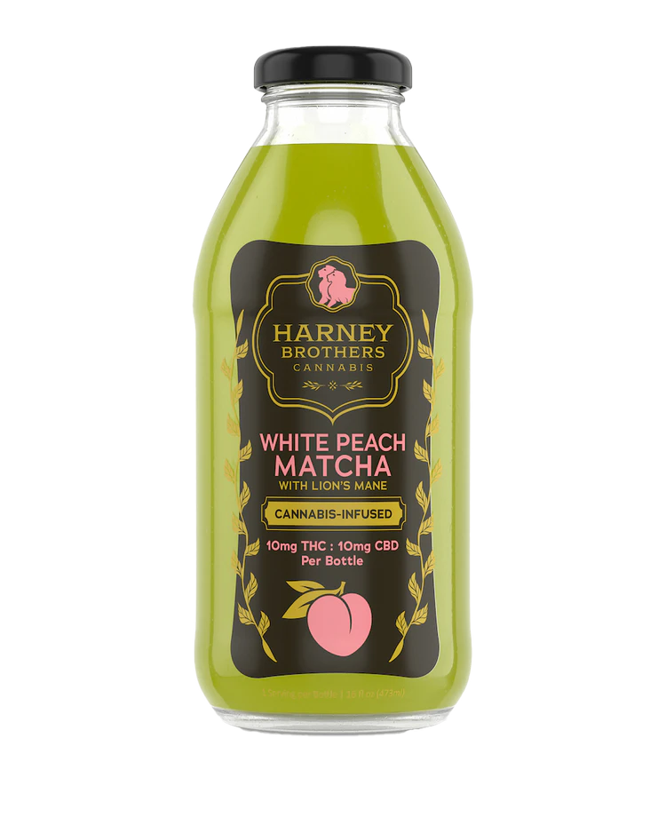 Harney Brothers Cannabis - Harney Brothers | White Peach Matcha with Lions Mane | Bottle | 10mg | 16oz Main Image