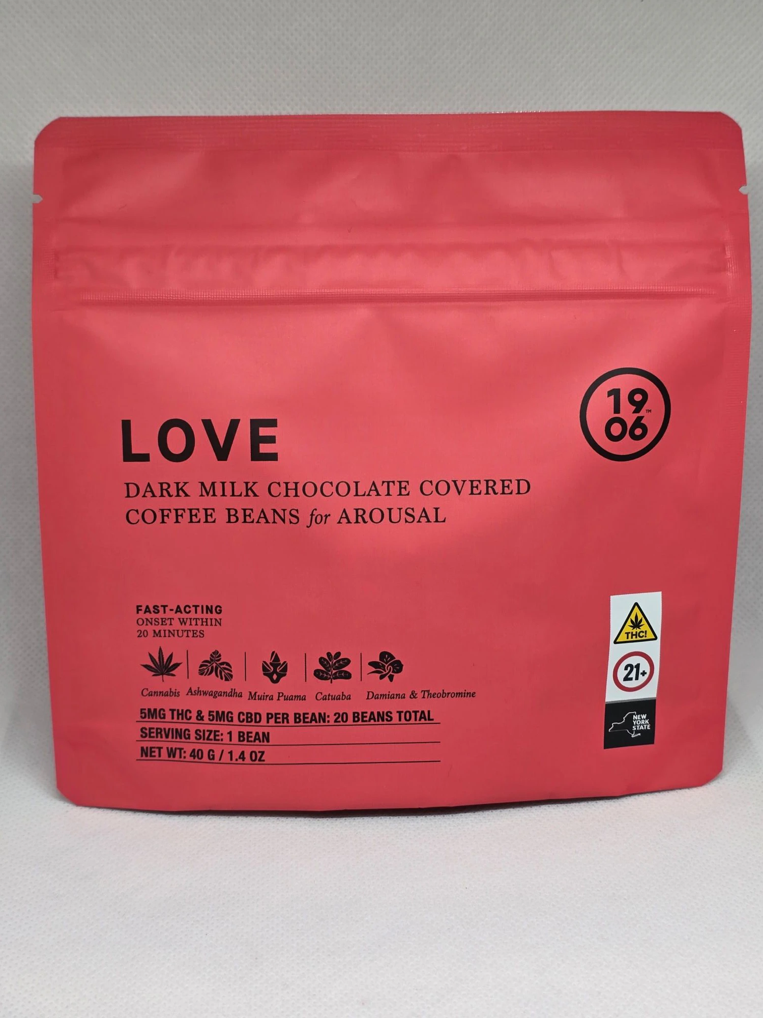 1906 - 1906 - Love Coffee Beans - Dark Chocolate - 20 x 5mg THC + 5mg CBD Main Image