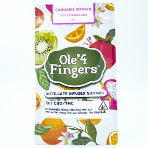 Ole' 4 Fingers - Watermelon 10:1 CBD/THC 100mg 10pk Gummies - Ole'4 Fingers