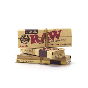 RAW PAPERS - 1 1/4 Connoisseur Classic Rolling Paper - (Paper + Tips) - Raw 