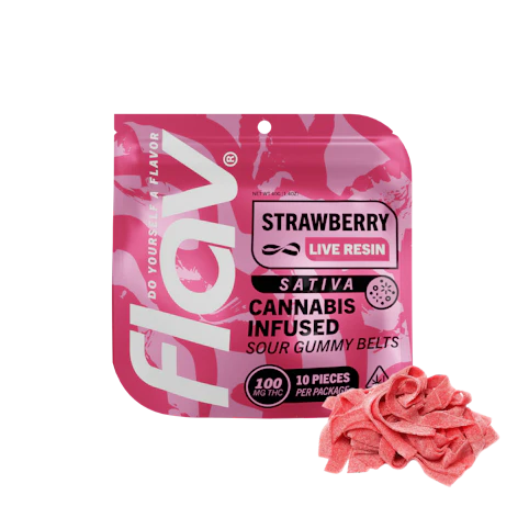 Flav - Strawberry  -Sativa- Mega Dosed Cannabis Infused Sour (gummy) 100mg One Piece Belts  | Flav -AA4 FRONT