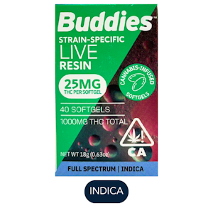 Buddies - Buddies - Live Resin - Indica 25mg Each -  Capsules - 40ct - 1000mg