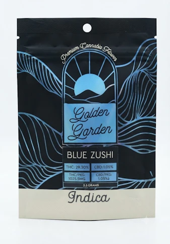 GOLDEN GARDEN - Blue Zushi -Indica- 29.30% THC | Craft Cannabis 3.5G (Flower) | Golden Gardens -L9 FRONT
