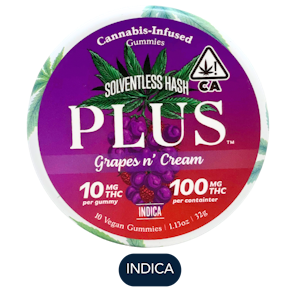 PLUS PRODUCTS - Plus - Solventless Hash - Grapes n Cream - Gummies - 10pk - 100mg