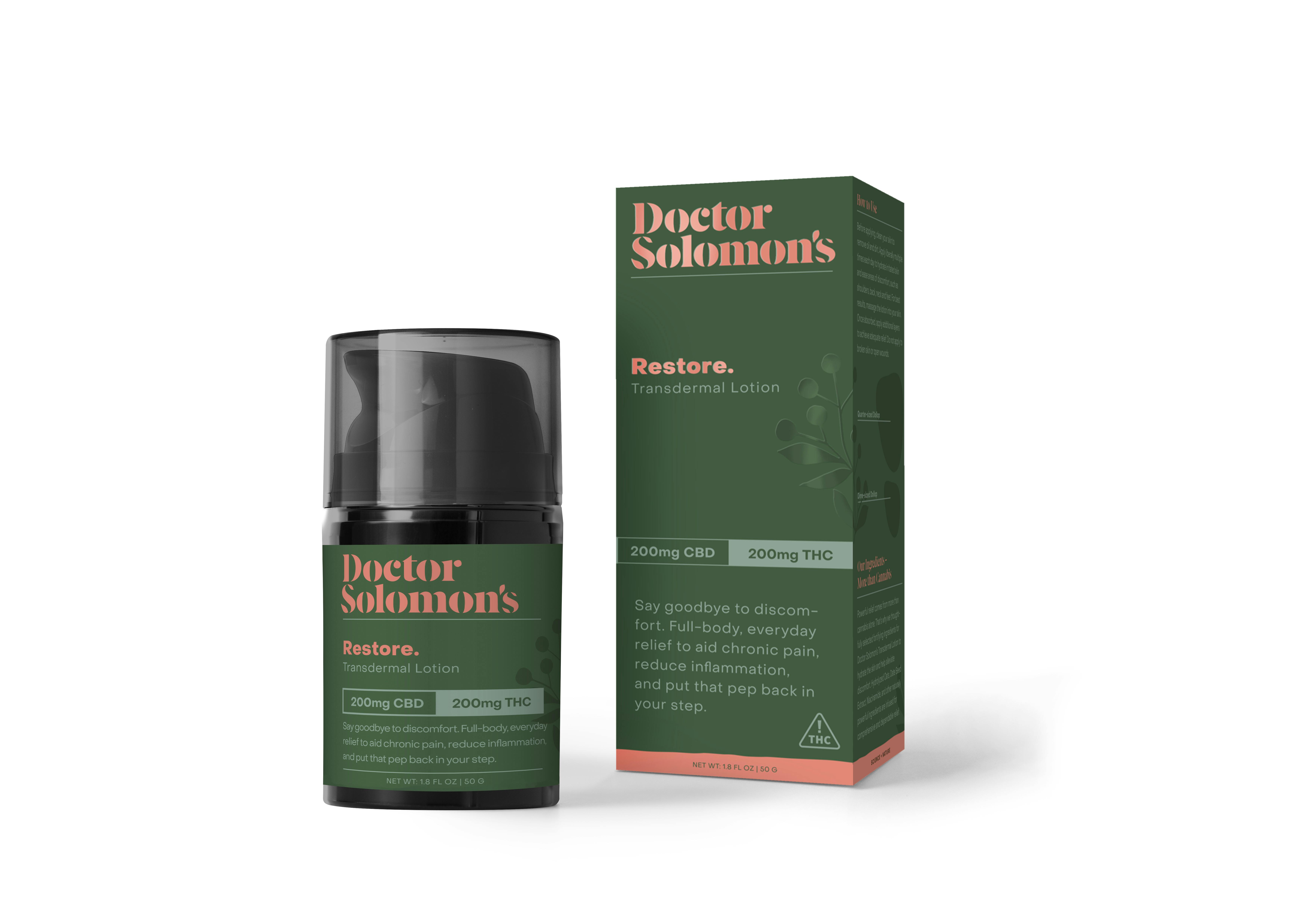 Dr. Solomon's - Restore 1:1 CBD: THC Transdermal Lotion 400mg - Topical