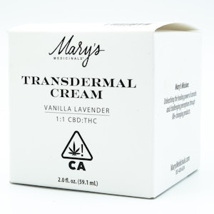 Mary's Medicinals  - 1:1 CBD:THC 2oz Transdermal Cream Vanilla Lavender fragrance - Mary's Medicinals