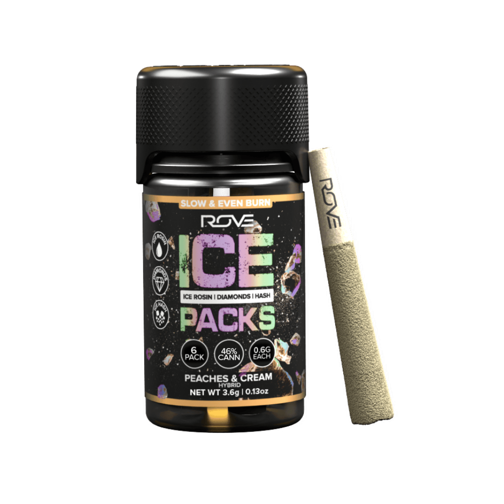 3.6g Peaches & Cream Ice Pack Rosin, Diamond & Hash Infused Pre-Roll Pack (.6g - 6 pack) - Rove picture