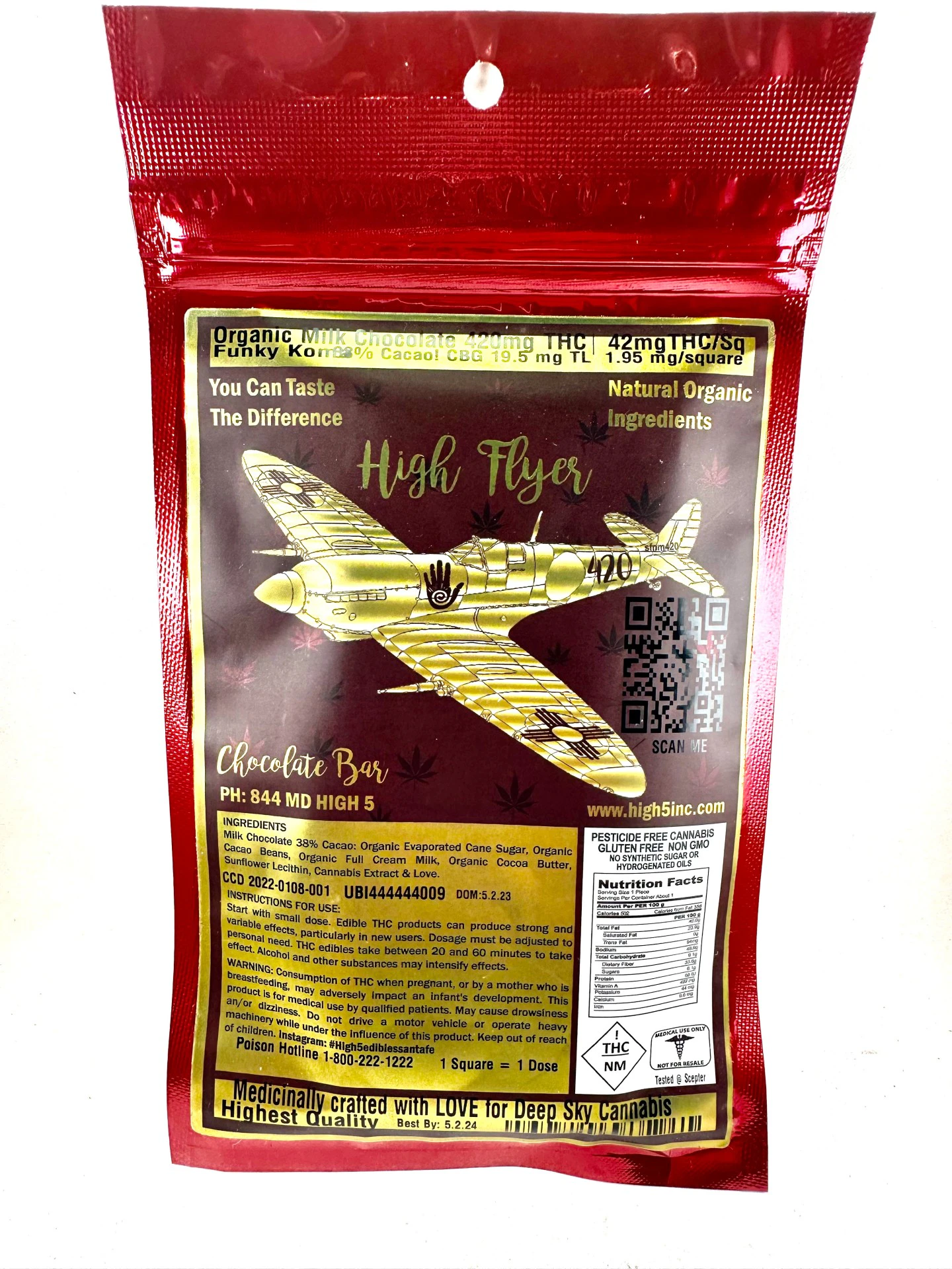 High Five Edibles - High Five Edibles - High Flyer 420 - Milk Chocolate Bars - 420mg ( MEDICAL) Main Image