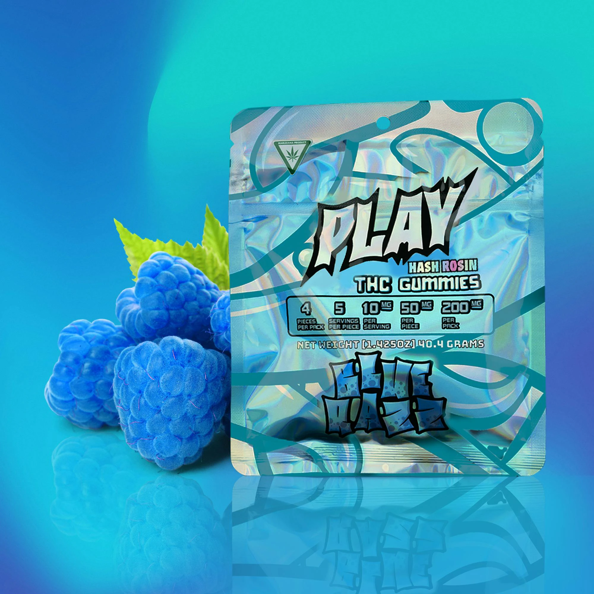 Play Michigan - Blue Raspberry (200mg 4x50 Live Rosin Gummies) Main Image