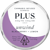 PLUS UNWIND Blackberry Lemon Gummies 9:1 (THC/CBD) 100mg