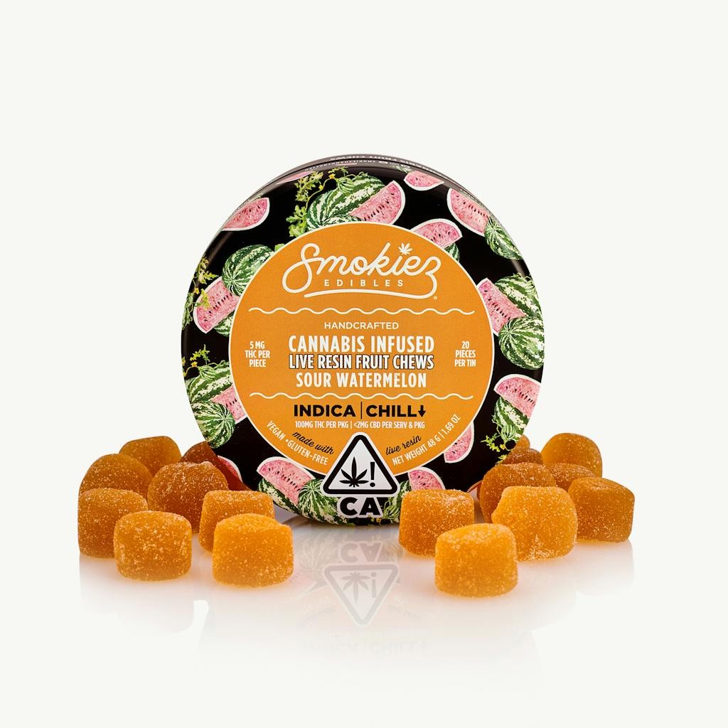 Smokiez Sour Watermelon Live Resin Infused Fruit Chews 100mg