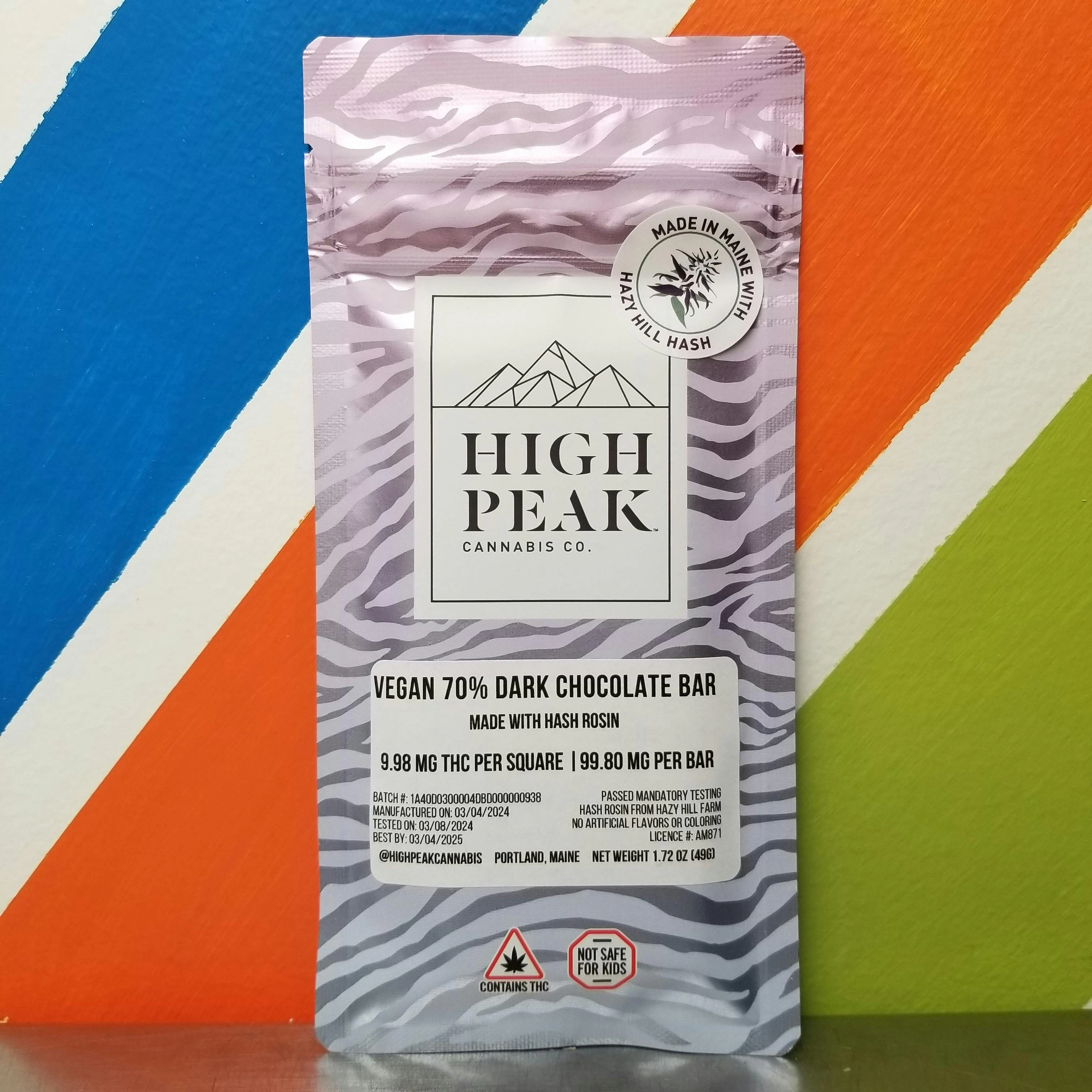 High Peak Cannabis Co. - High Peak 110mg Hash Rosin Vegan Dark Chocolate Bar Main Image