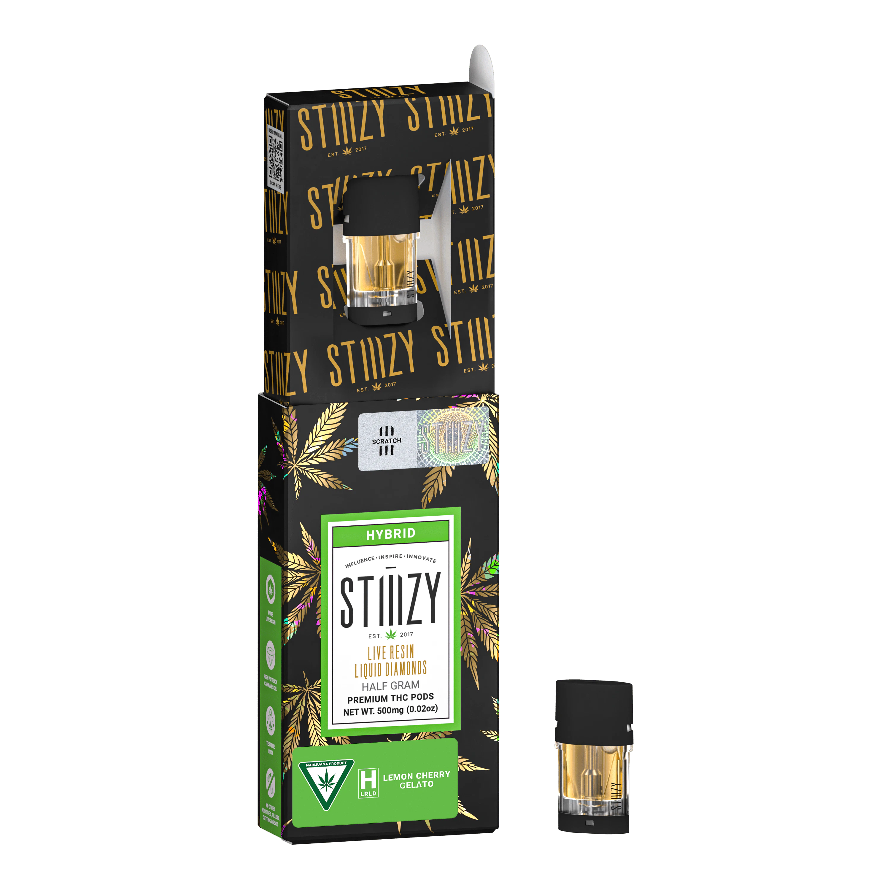 STIIIZY - Vape Cartridge - LEMON CHERRY GELATO .5G Live Resin Liquid Diamonds Pod Main Image
