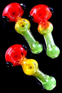 4.5 - 5.5" Double Bowl Hand Pipe with Knocker - Rasta Color - LuvBuds
