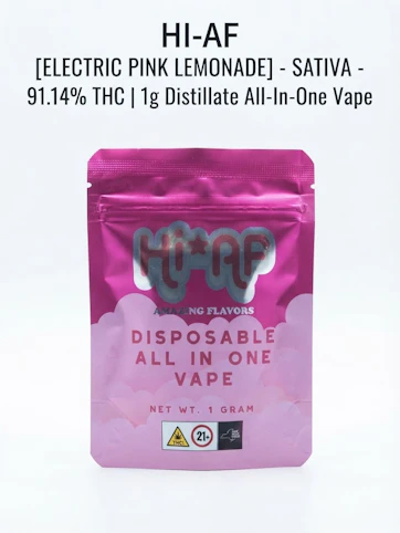Hi*AF - Electric Pink Lemonade - Sativa - 91.14% THC | 1g Distillate All-In-One Vape | Hi-AF - OO6 MIDDLE