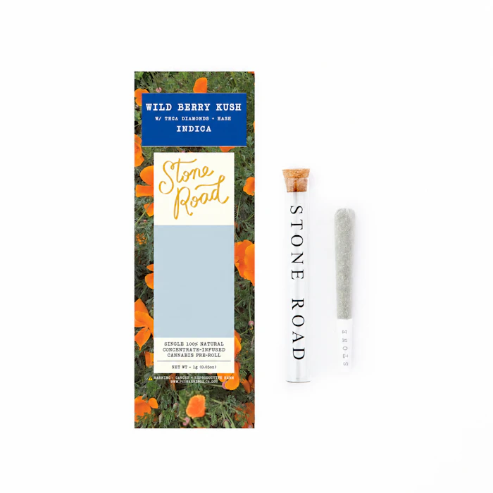 STONE ROAD - Stone Road | Wild Berry Kush  - Infused Pre-Roll | Diamond and Bubble Hash Infused Main Image