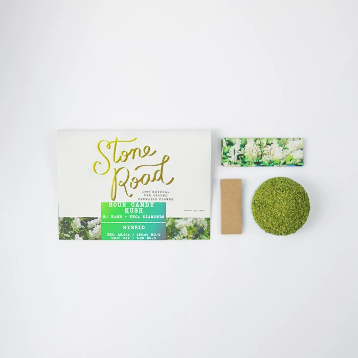 STONE ROAD - Stone Road | Sour Candy Kush - Hybrid | Diamond and Bubble Hash Infused - 14.0g Roll-Your-Own Main Image