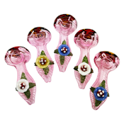 4.5" Pink Hand Pipe with Swirling Art and Flower Design