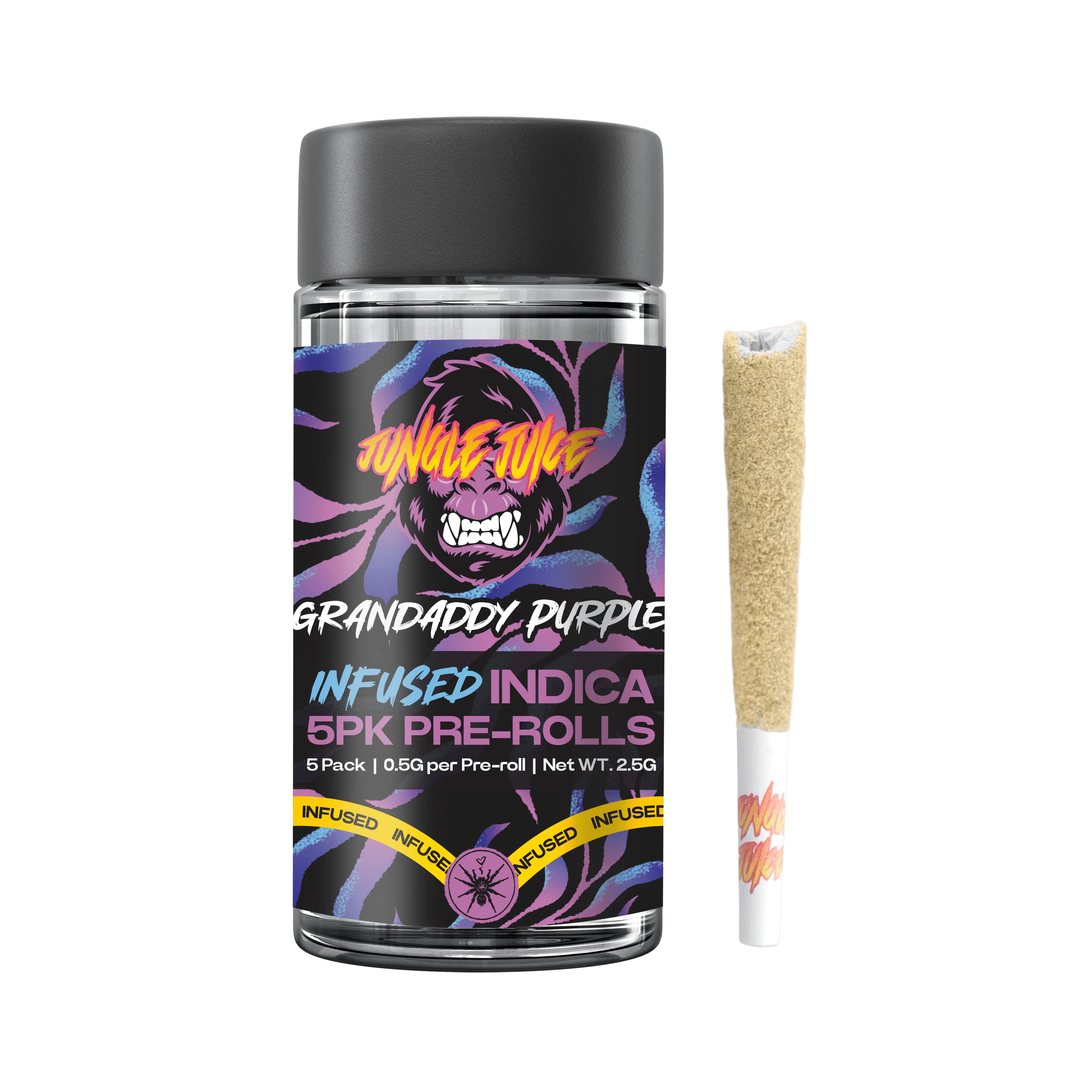 Jungle Juice - Grandaddy Purple - 5 pk (0.7g) Tarantula Pre-Rolls Main Image