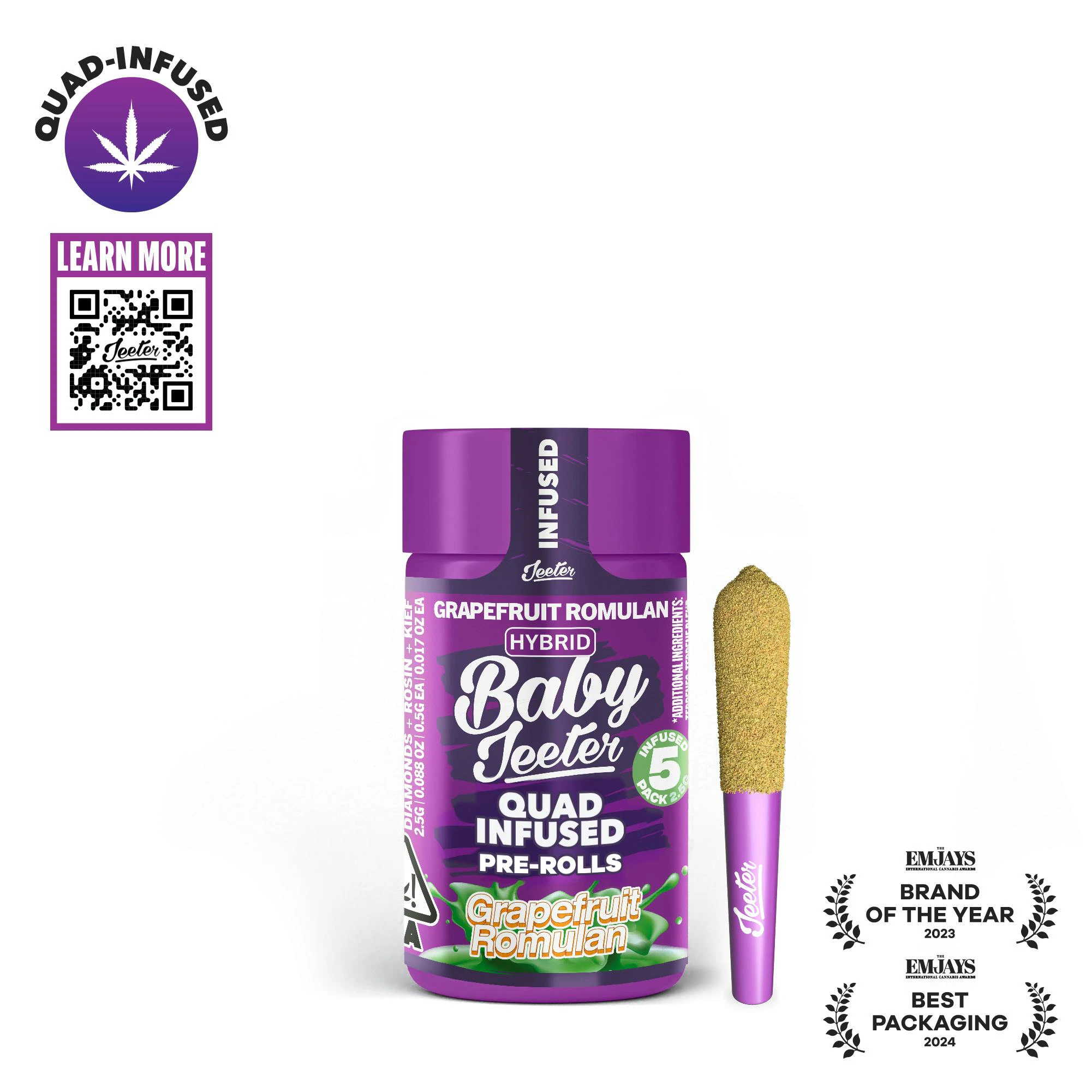 Jeeter - Baby Jeeter - Grapefruit Romulan 2.5G Quad-Infused Pre Rolls (H) Main Image