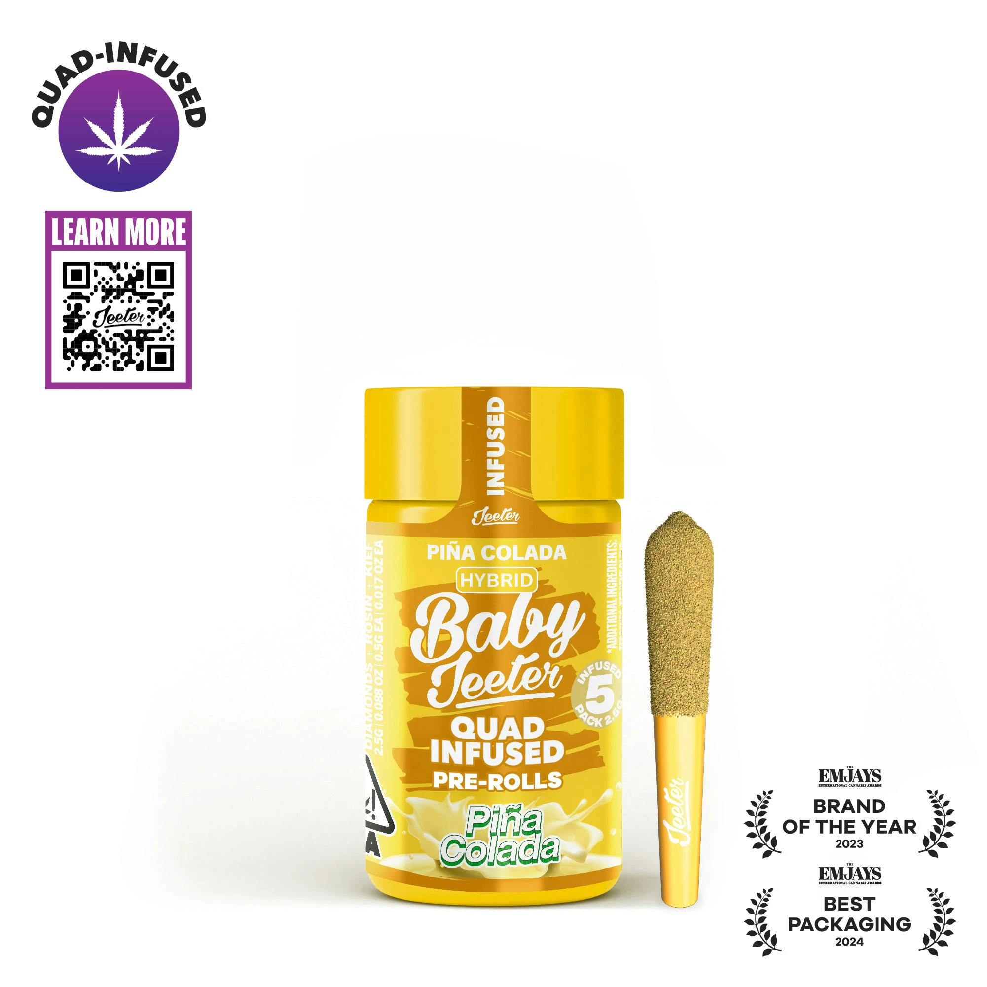 Jeeter - Baby Jeeter Quad-Infused 5pk Prerolls 2.5g Piña Colada Main Image
