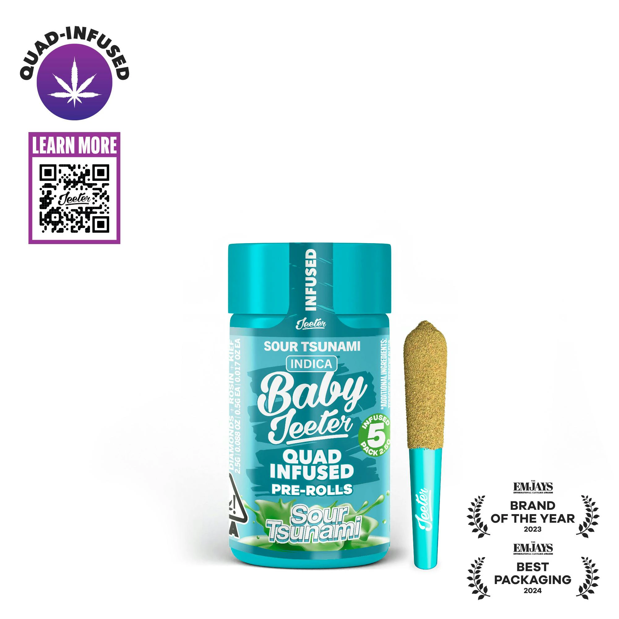 Jeeter - 2.5g Baby Jeeter Infused Prerolls 5x0.5g - Sour Tsunami 38% Main Image