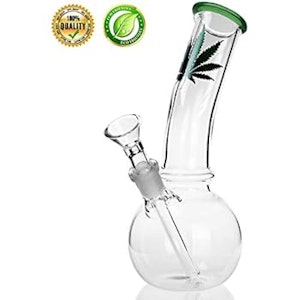 Snap Canna - 7" Bent Neck | Pot Leaf Bong | Green Rim