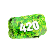 Green 420 Magnetic Lid Medium Metal Rolling Tray