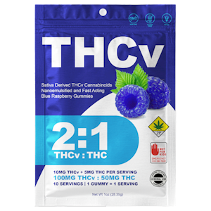 THCV - THCV | 2:1 Blue Raspberry Gummies | 10pk | DOH | 100mg THCv : 50mg THC
