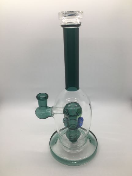 10.5" Teal Mushroom Perc Water pipe 14mm - Belmont Dispensary Menu