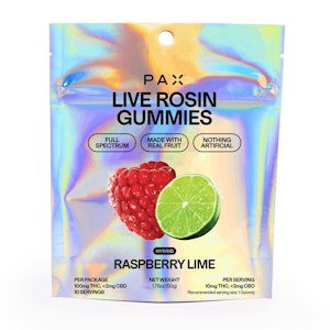 PAX - Raspberry Lime - Live Rosin Gummies - 10pk