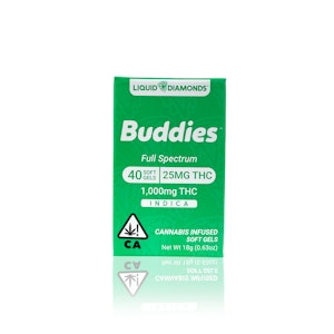 BUDDIES - BUDDIES - Capsule - Indica - THC Soft Gel 25MG - Liquid Live Resin - 40-Count - 1000MG