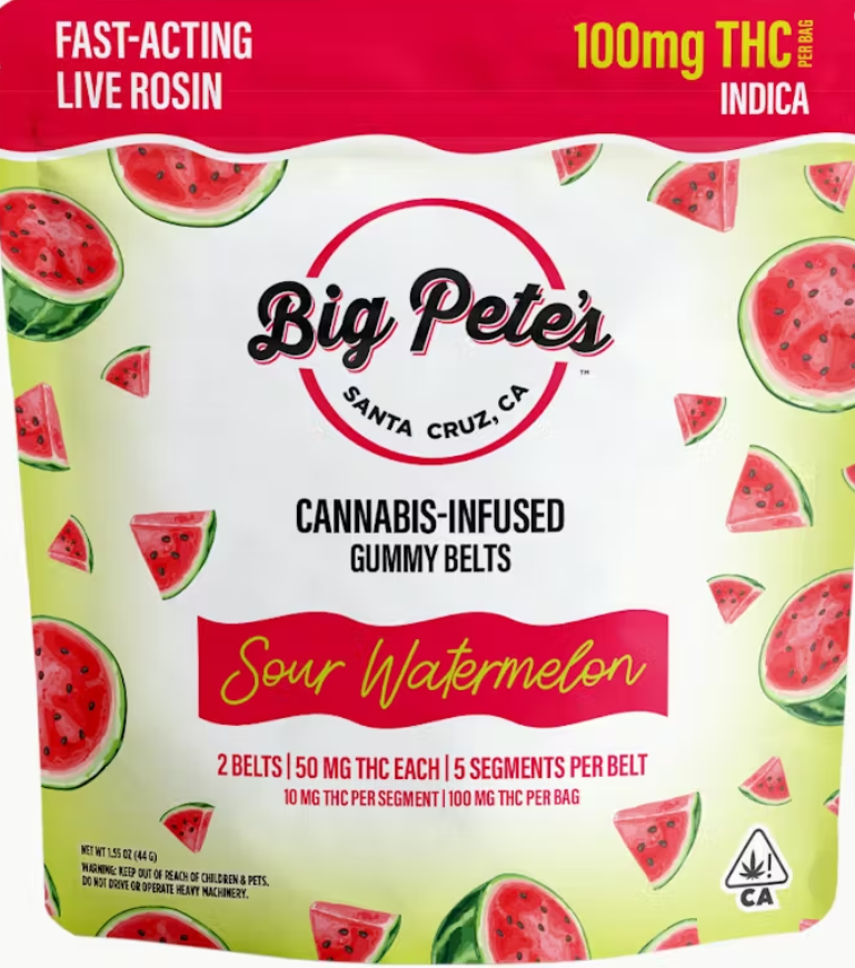 100mg THC Sour Watermelon Fast-Acting Rosin Belts (50mg - 2 pack) - Big Pete's picture