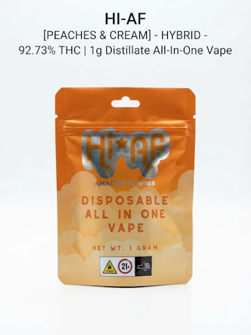 Hi*AF - Peaches & Cream - Hybrid - 92.73% THC | 1g Distillate All-In-One Vape | Hi-AF - PP6 BACK