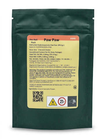 Grassroots - Paw Paw -Hybrid- 28.76% THC | 0.40 x 5pk (2g Pre-Roll)| Grassroots   -AA9 Front
