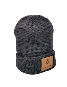 Haven - Main Collection - Charcoal Leather Logo Beanie