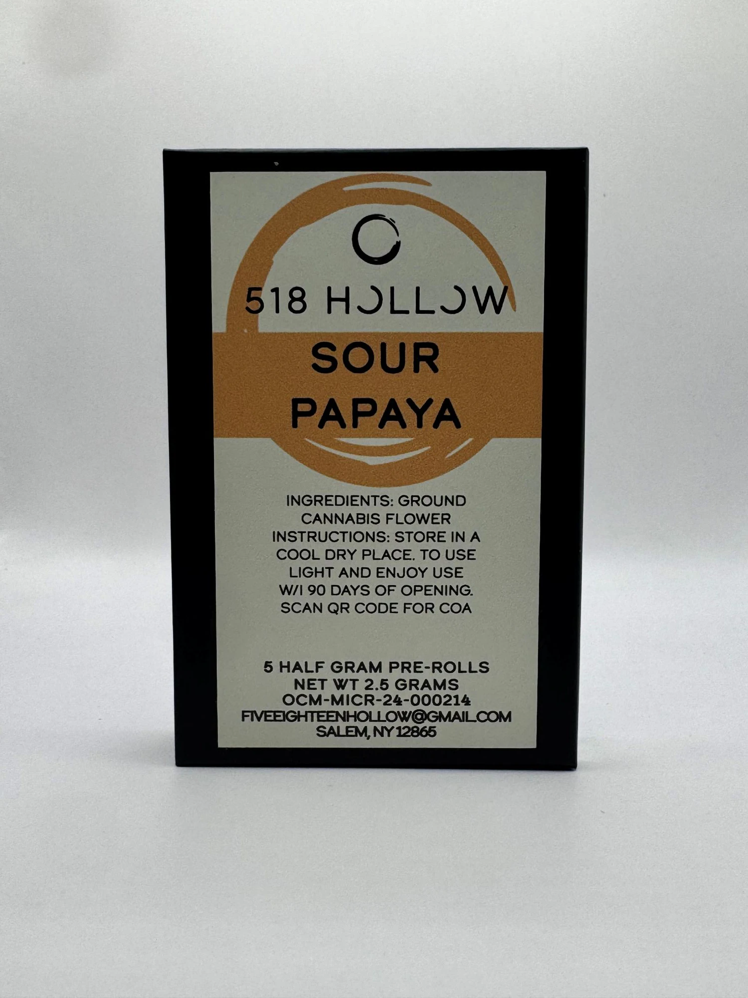 518 Hollow - 518 Hollow - Sour Papaya - 25% THC - 0.5g x 5pk - Preroll Main Image